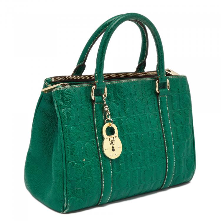 Pre Owned Carolina Herrera Green Embossed Leather Matteo Tote