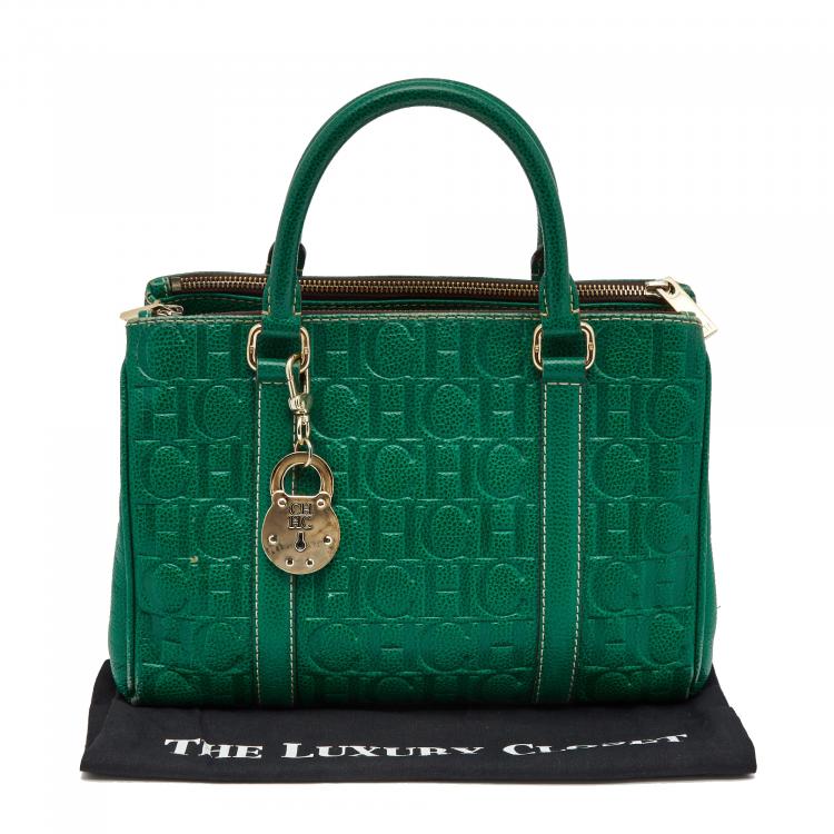 Pre Owned Carolina Herrera Green Embossed Leather Matteo Tote