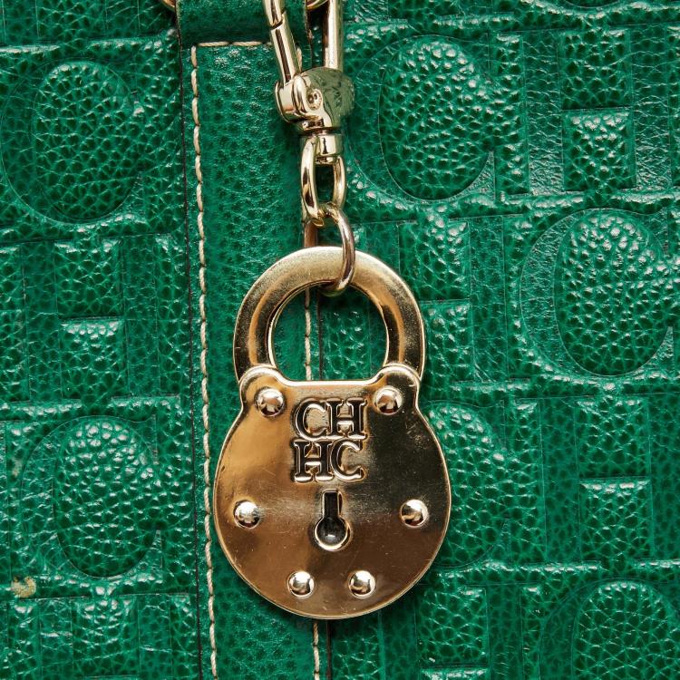 Pre Owned Carolina Herrera Green Embossed Leather Matteo Tote