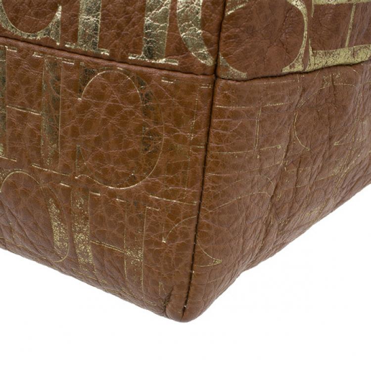Pre Owned Carolina Herrera Brown Logo Leather Hobo