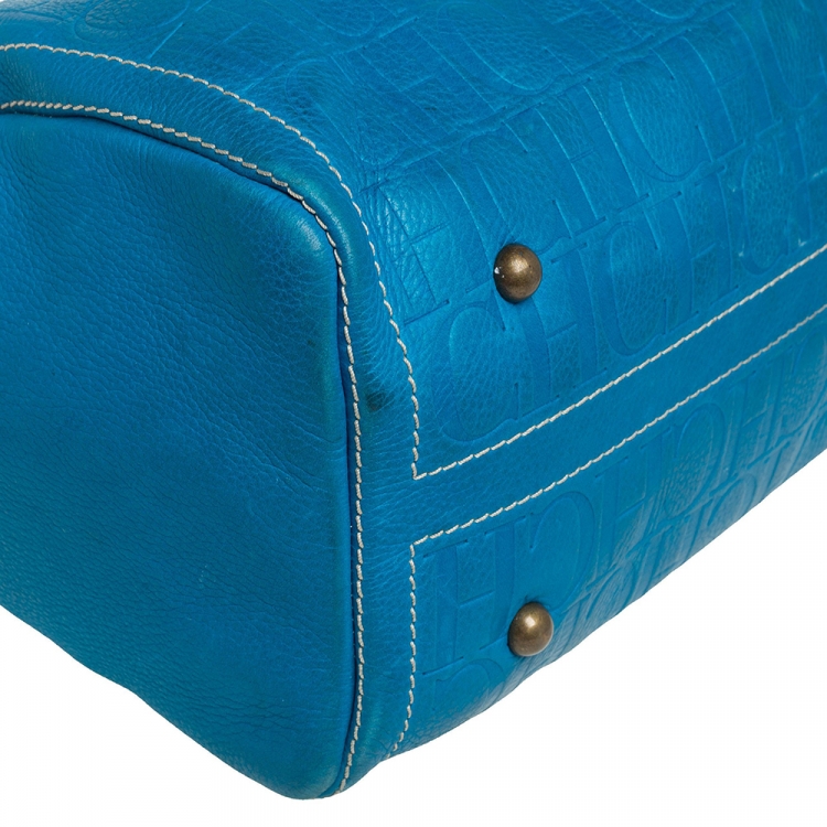 Pre Owned Carolina Herrera Turquoise Monogram Leather large Andy Boston Bag