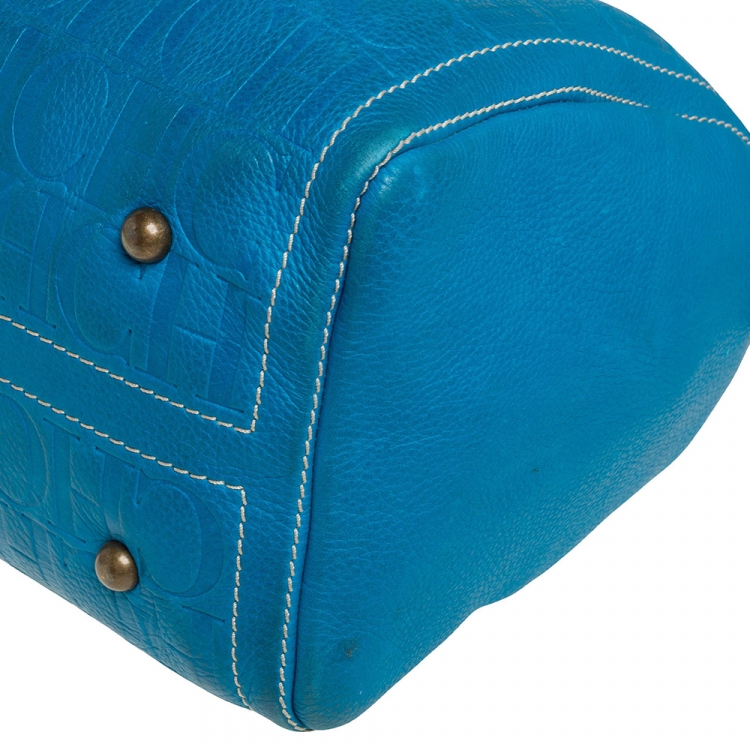 Pre Owned Carolina Herrera Turquoise Monogram Leather large Andy Boston Bag