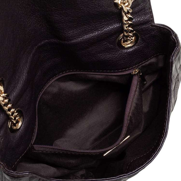 Pre Owned Carolina Herrera Dark Brown Monogram Leather Audrey Shoulder Bag