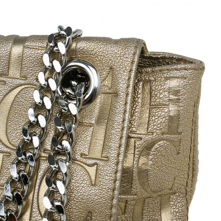 Pre Owned Carolina Herrera Gold Monogram Leather Audrey Shoulder Bag