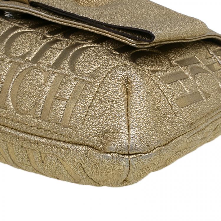 Pre Owned Carolina Herrera Gold Monogram Leather Audrey Shoulder Bag