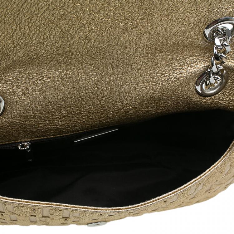 Pre Owned Carolina Herrera Gold Monogram Leather Audrey Shoulder Bag