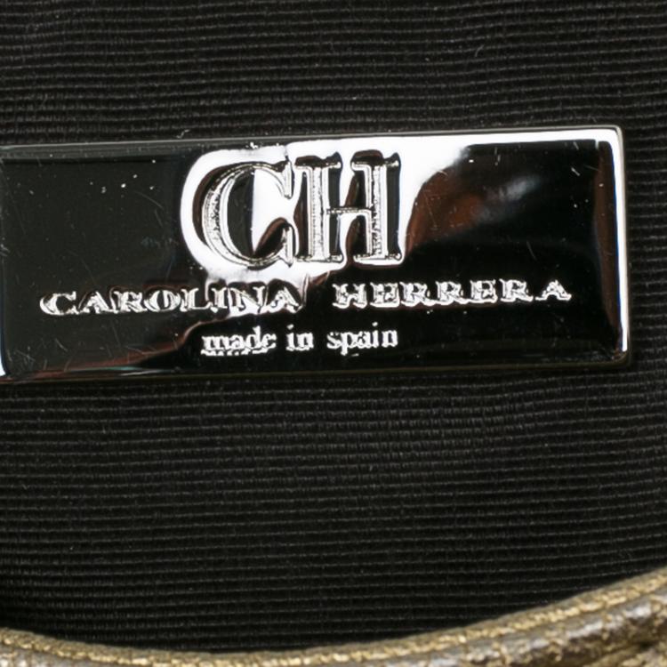 Pre Owned Carolina Herrera Gold Monogram Leather Audrey Shoulder Bag