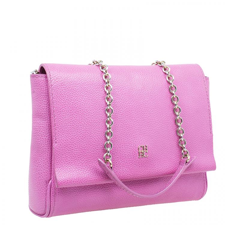 Pre Owned Carolina Herrera Pink Leather Minueto Shoulder Flap Bag