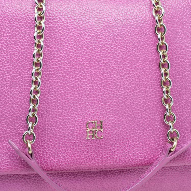 Pre Owned Carolina Herrera Pink Leather Minueto Shoulder Flap Bag
