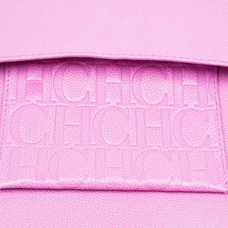 Pre Owned Carolina Herrera Pink Leather Minueto Shoulder Flap Bag