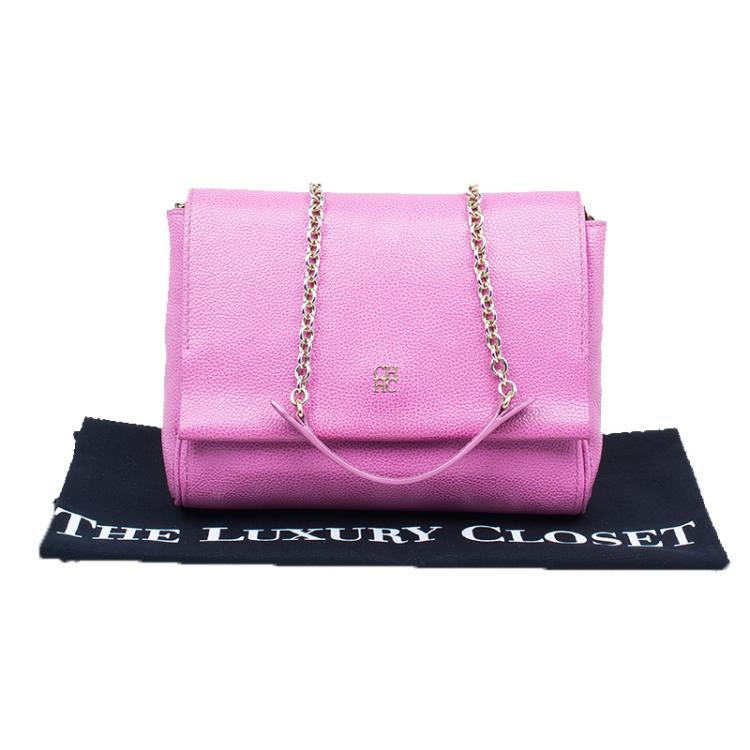 Pre Owned Carolina Herrera Pink Leather Minueto Shoulder Flap Bag