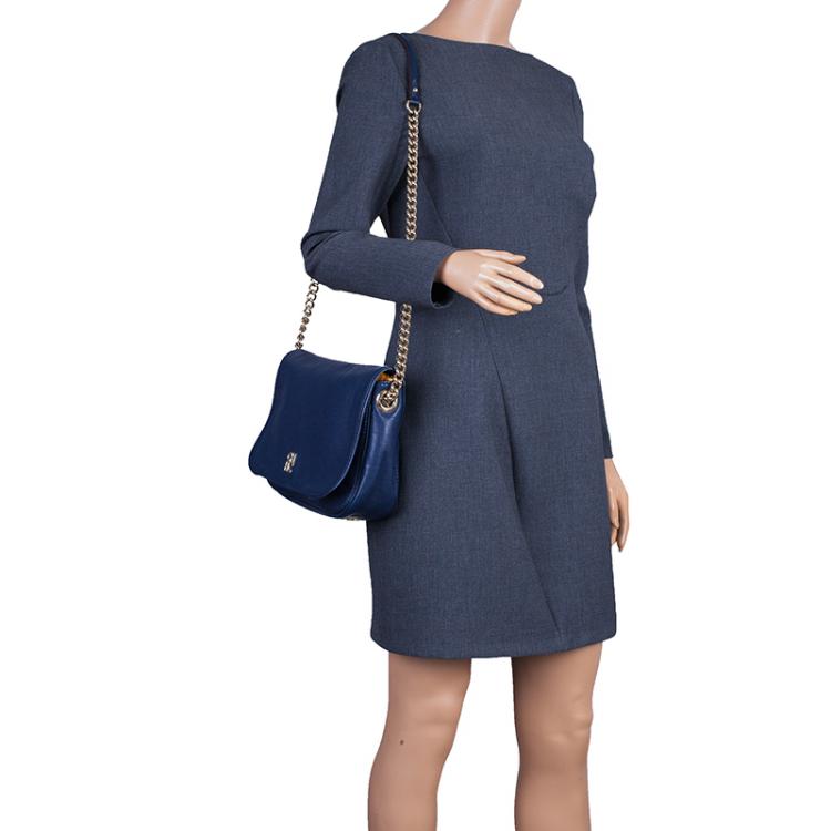 Pre Owned Carolina Herrera Blue Leather New Baltazar Flap Bag