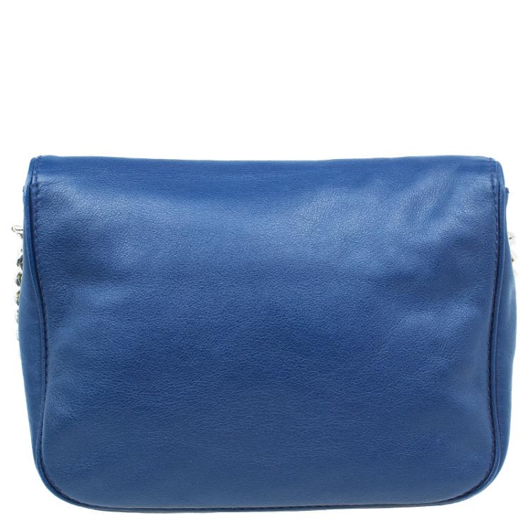 Pre Owned Carolina Herrera Blue Leather New Baltazar Flap Bag