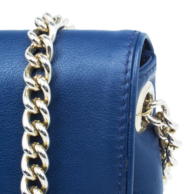 Pre Owned Carolina Herrera Blue Leather New Baltazar Flap Bag