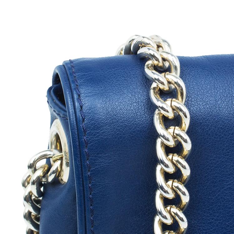 Pre Owned Carolina Herrera Blue Leather New Baltazar Flap Bag