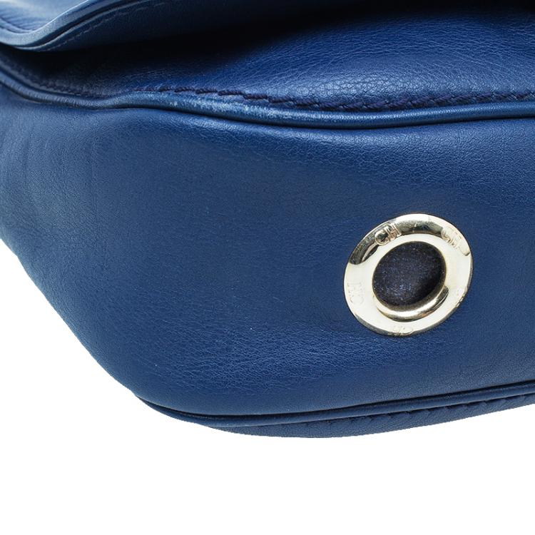 Pre Owned Carolina Herrera Blue Leather New Baltazar Flap Bag