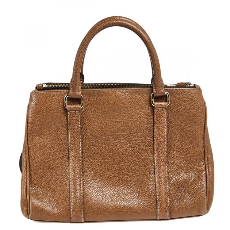 Pre Owned Carolina Herrera Brown Pebbled Leather Small Matteo Tote