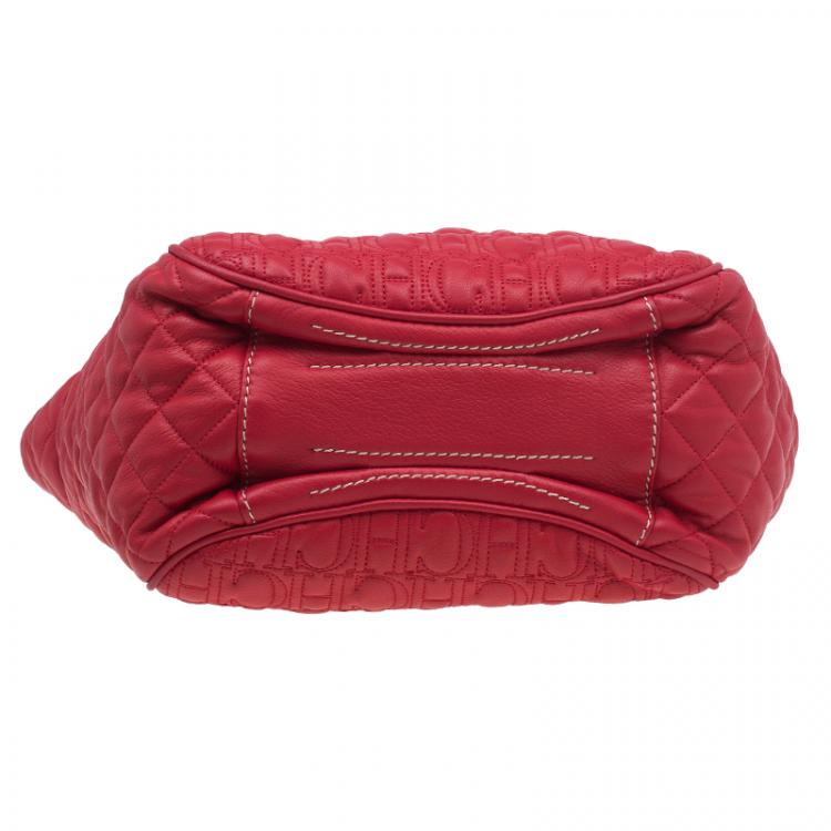 Pre Owned Carolina Herrera Red Quilted Monogram Leather Hobo