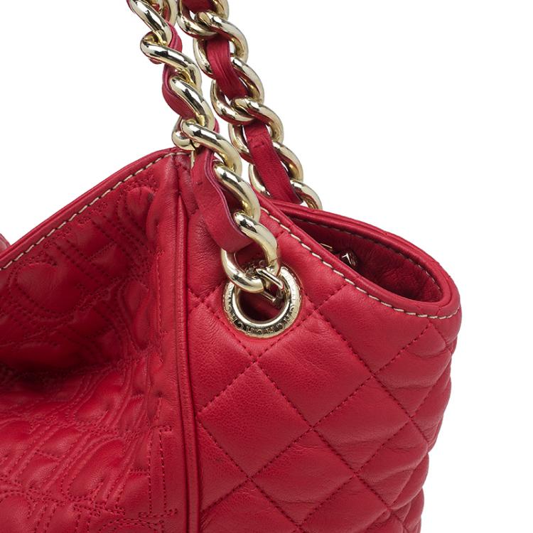 Pre Owned Carolina Herrera Red Quilted Monogram Leather Hobo