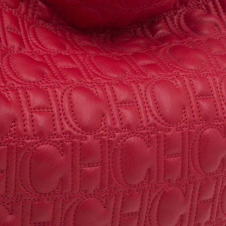 Pre Owned Carolina Herrera Red Quilted Monogram Leather Hobo