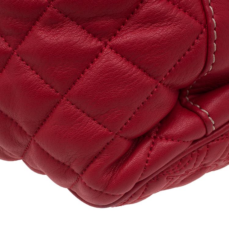 Pre Owned Carolina Herrera Red Quilted Monogram Leather Hobo