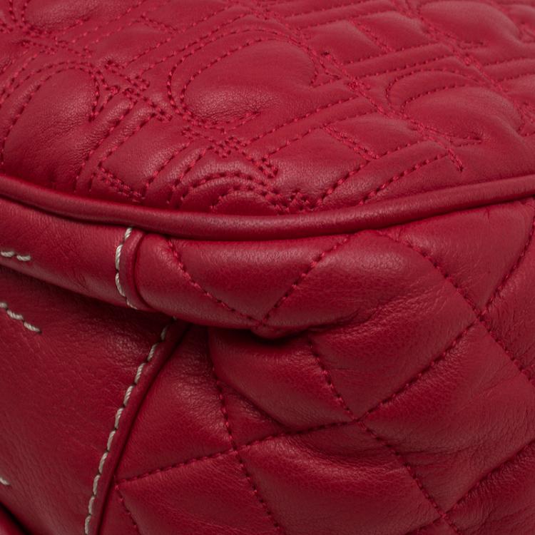 Pre Owned Carolina Herrera Red Quilted Monogram Leather Hobo