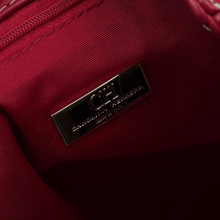 Pre Owned Carolina Herrera Red Quilted Monogram Leather Hobo