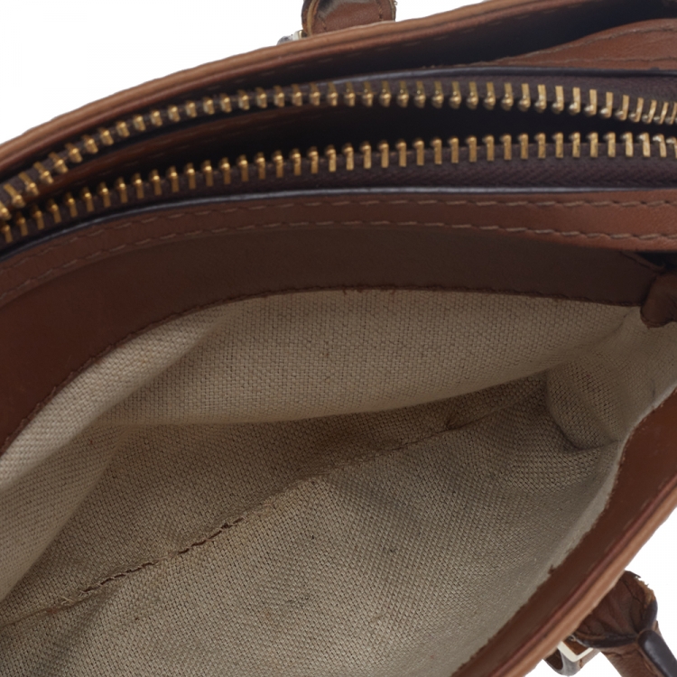 Pre Owned Carolina Herrera Brown/White Leather Satchel