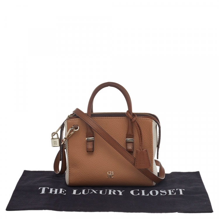 Pre Owned Carolina Herrera Brown/White Leather Satchel