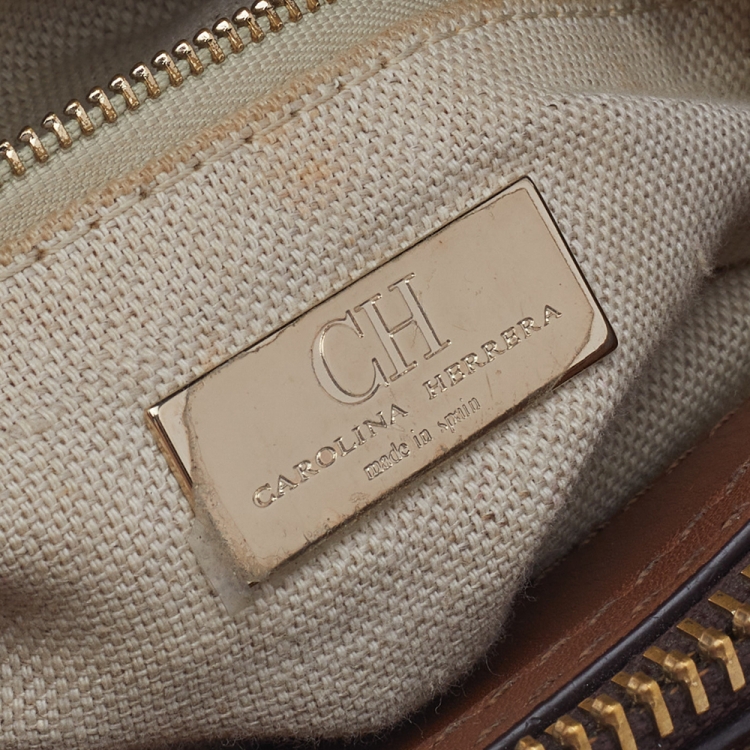 Pre Owned Carolina Herrera Brown/White Leather Satchel