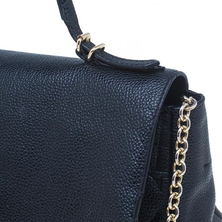 Pre Owned Carolina Herrera Black Leather Minueto Flap Bag