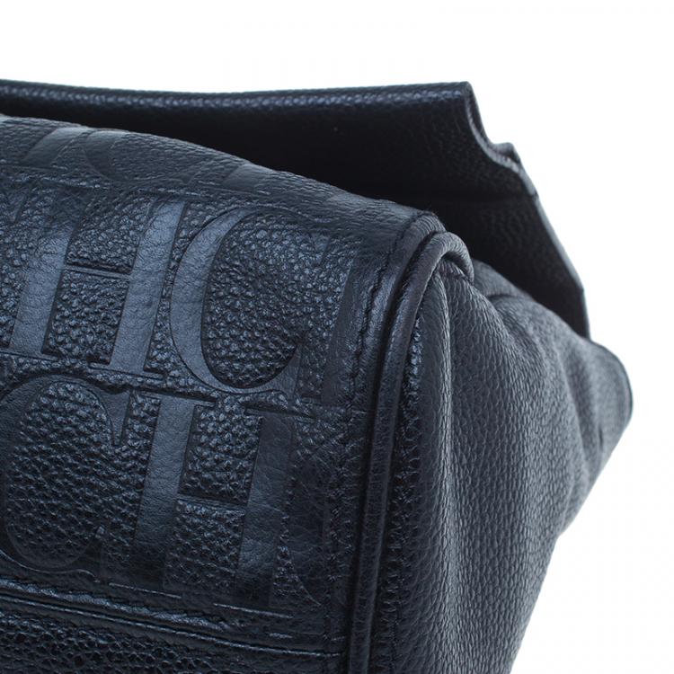 Pre Owned Carolina Herrera Black Leather Minueto Flap Bag