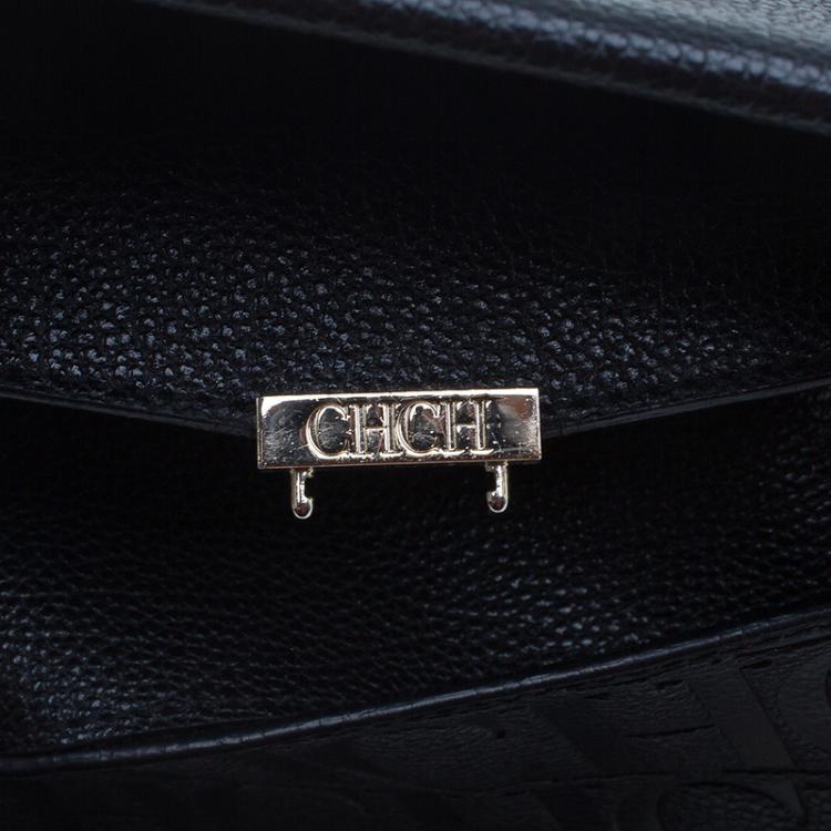 Pre Owned Carolina Herrera Black Leather Minueto Flap Bag