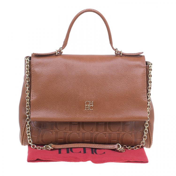 Pre Owned Carolina Herrera Brown Leather Minueto Flap Bag
