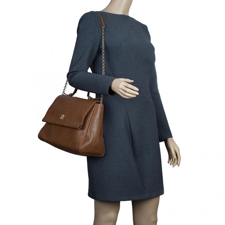 مملوكة مسبقًا Carolina Herrera Brown Leather Minueto Flap Bag