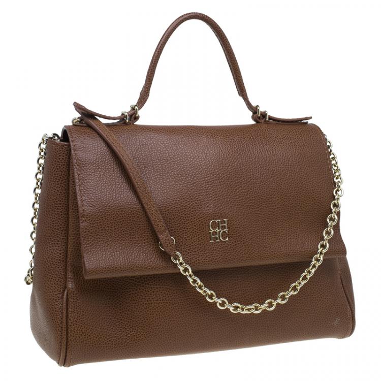 مملوكة مسبقًا Carolina Herrera Brown Leather Minueto Flap Bag
