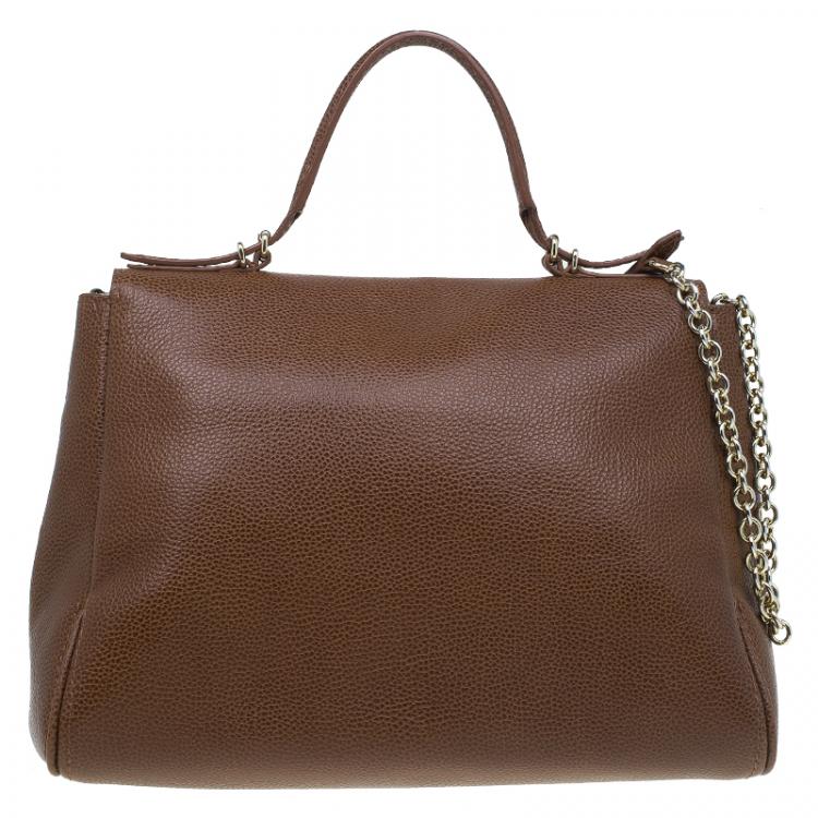 مملوكة مسبقًا Carolina Herrera Brown Leather Minueto Flap Bag