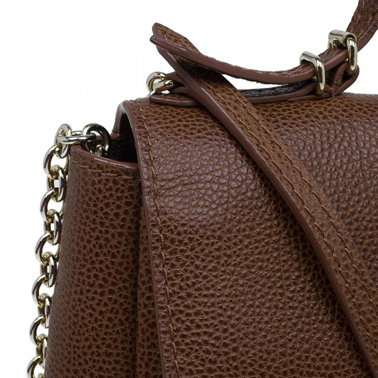 مملوكة مسبقًا Carolina Herrera Brown Leather Minueto Flap Bag