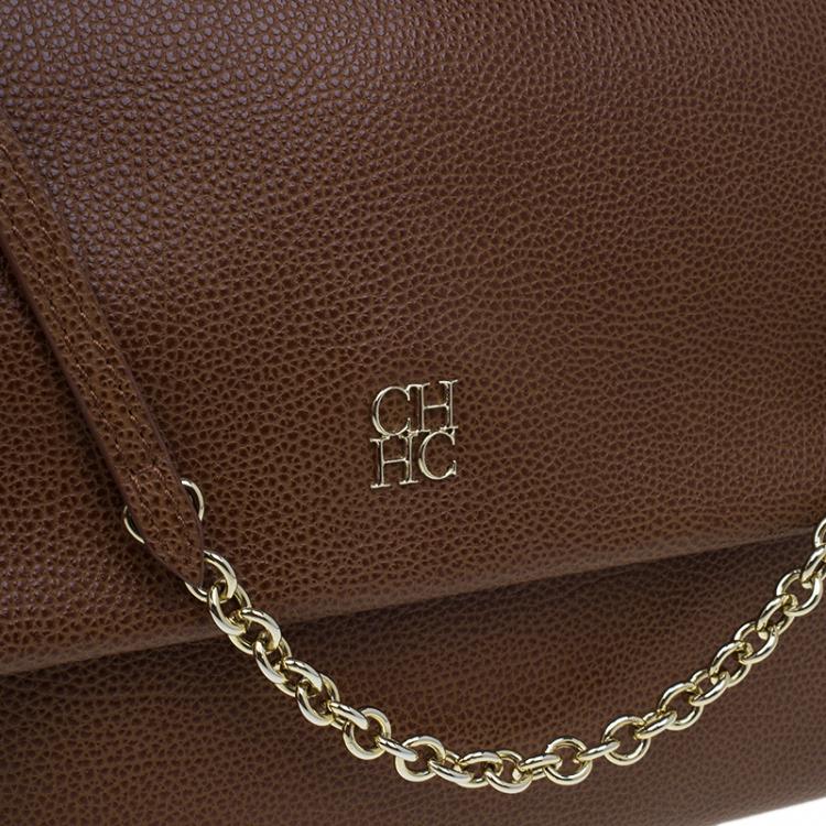 مملوكة مسبقًا Carolina Herrera Brown Leather Minueto Flap Bag