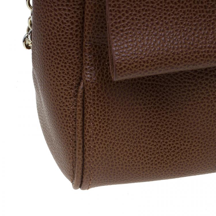 مملوكة مسبقًا Carolina Herrera Brown Leather Minueto Flap Bag
