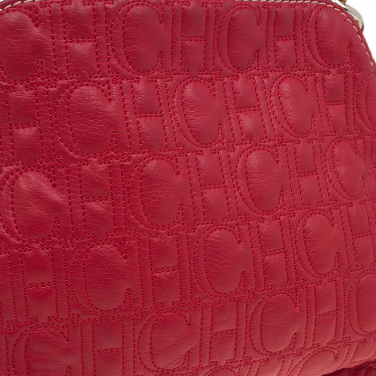 Pre Owned Carolina Herrera Red Quilted Monogram Leather Hobo