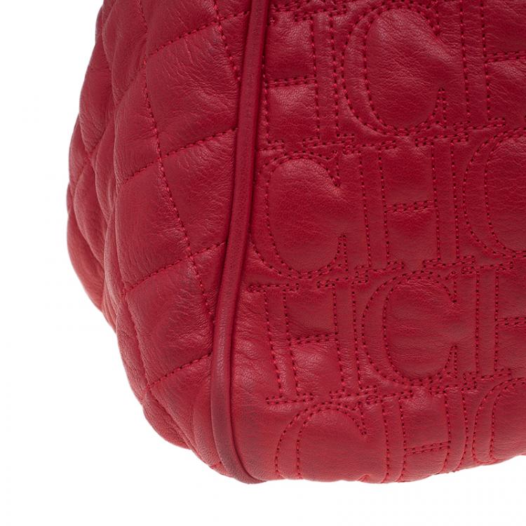 Pre Owned Carolina Herrera Red Quilted Monogram Leather Hobo