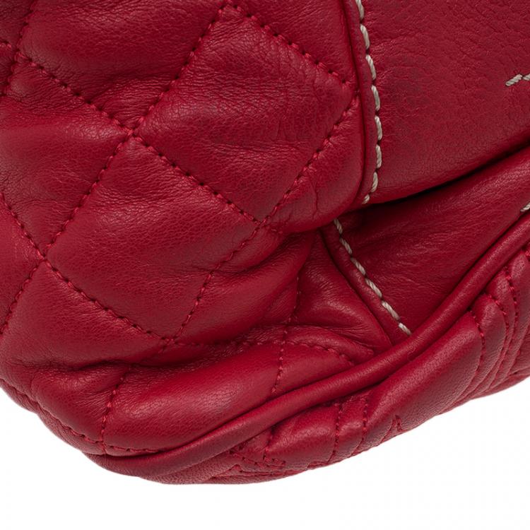 Pre Owned Carolina Herrera Red Quilted Monogram Leather Hobo