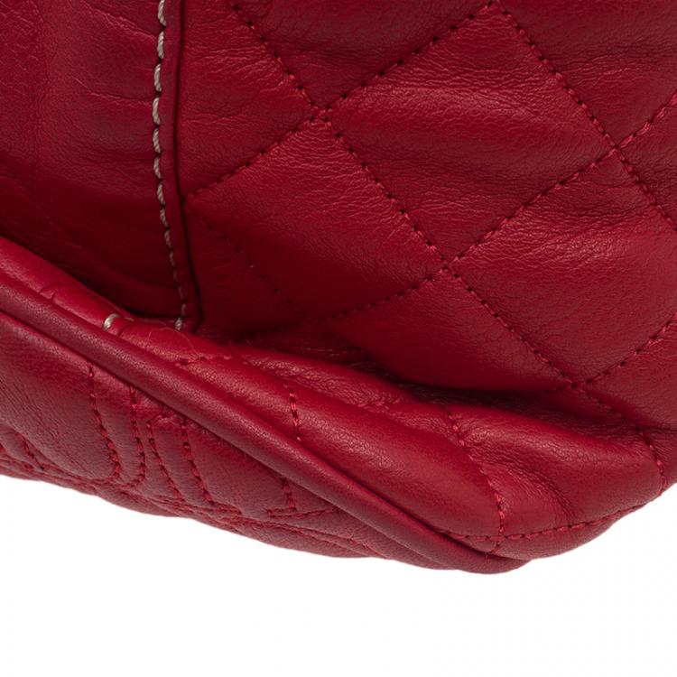 Pre Owned Carolina Herrera Red Quilted Monogram Leather Hobo