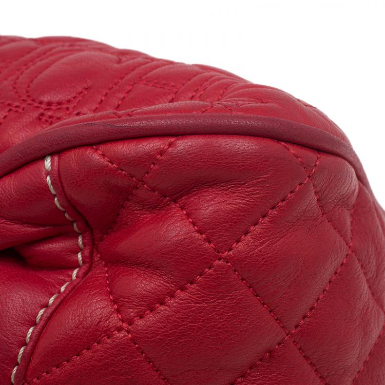 Pre Owned Carolina Herrera Red Quilted Monogram Leather Hobo