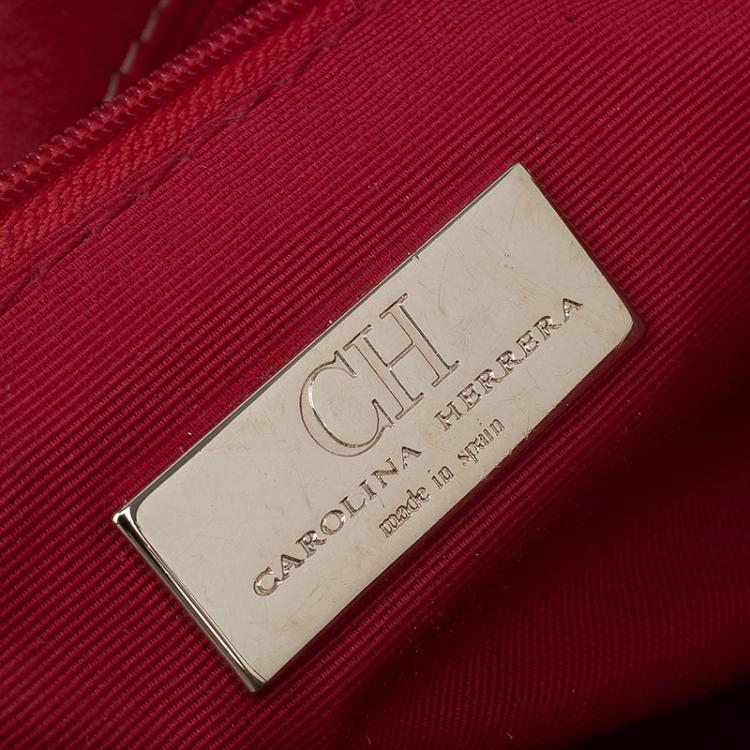 Pre Owned Carolina Herrera Red Quilted Monogram Leather Hobo