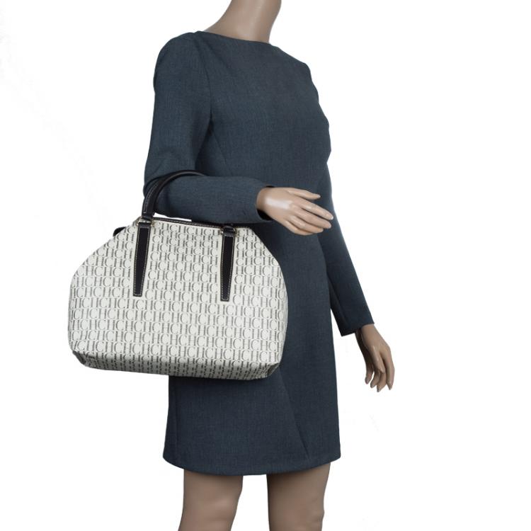 Pre Owned Carolina Herrera Beige Monogram Coated Canvas Shopper Tote