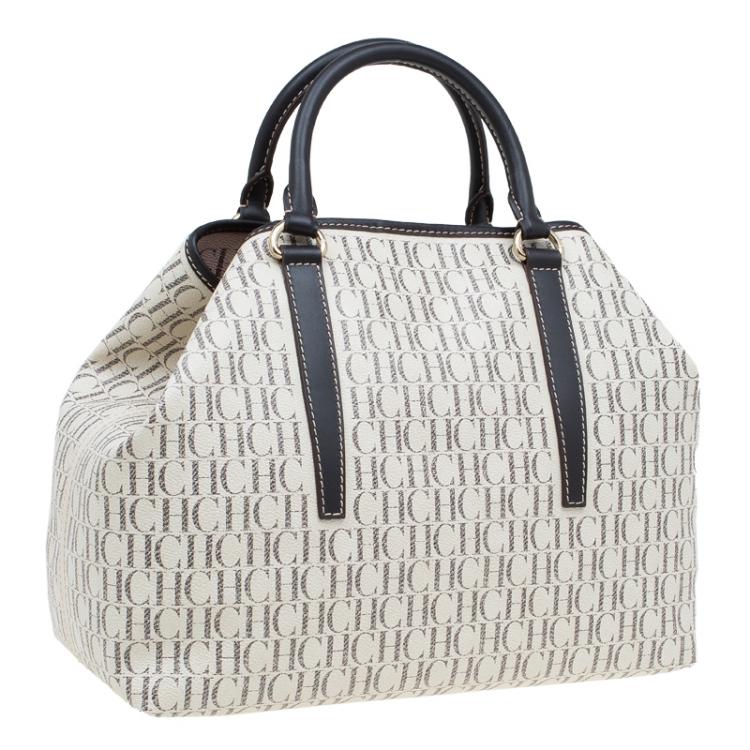 Pre Owned Carolina Herrera Beige Monogram Coated Canvas Shopper Tote