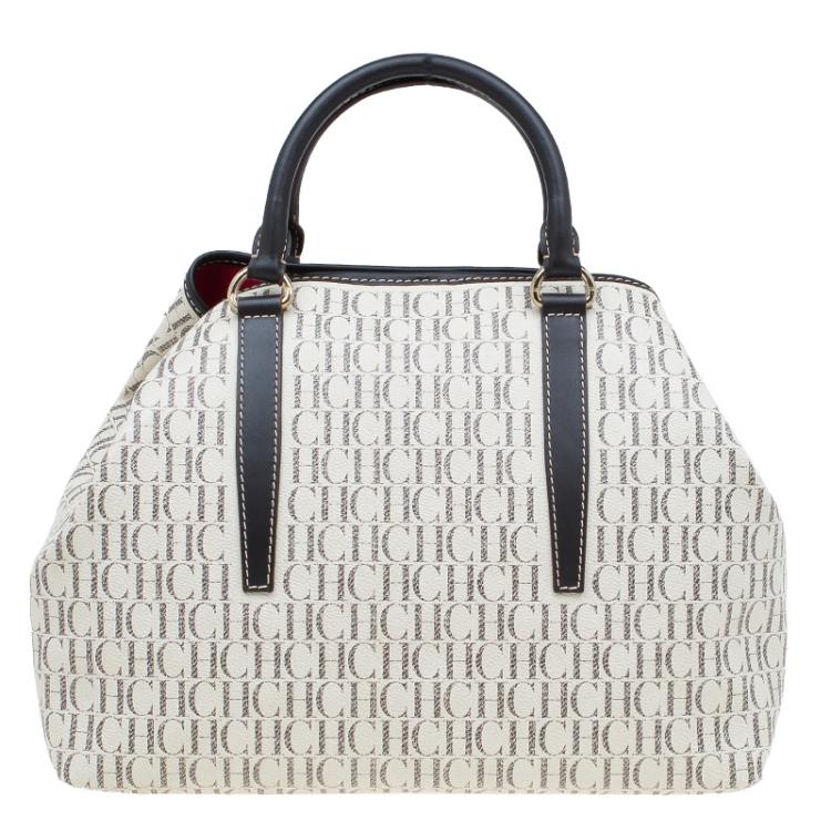 Pre Owned Carolina Herrera Beige Monogram Coated Canvas Shopper Tote