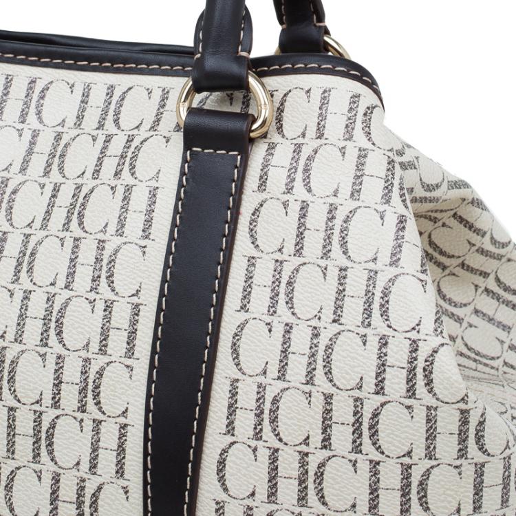 Pre Owned Carolina Herrera Beige Monogram Coated Canvas Shopper Tote